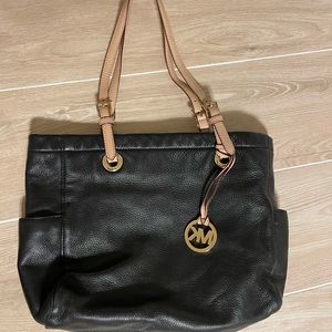 Michael Kohrs Handbag Black Leather with Tan and gold accents